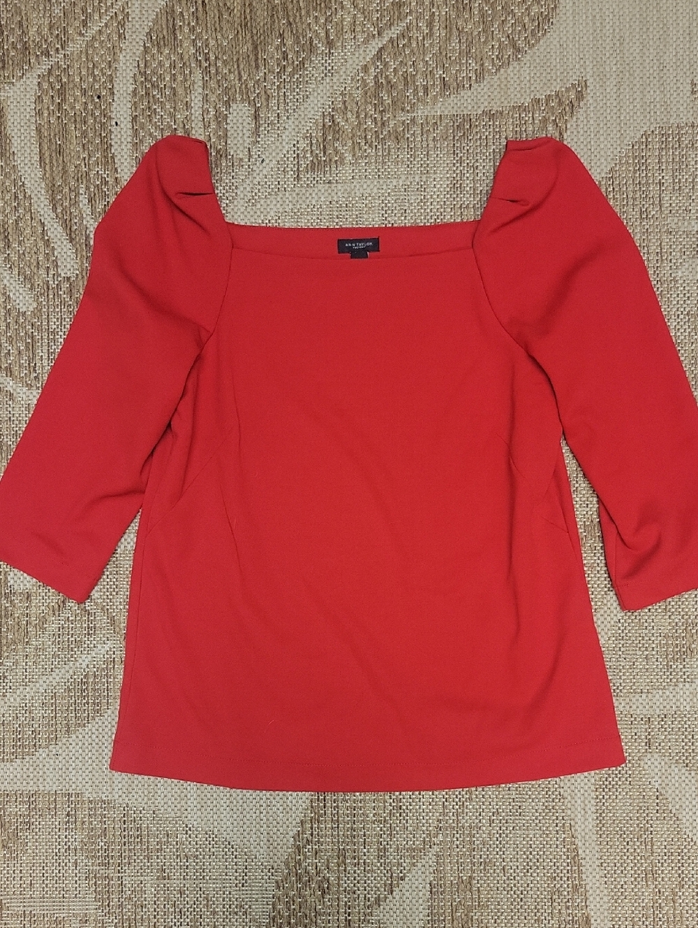 Ann Taylor Red Square-Neck Puff Sleeve Tunic
